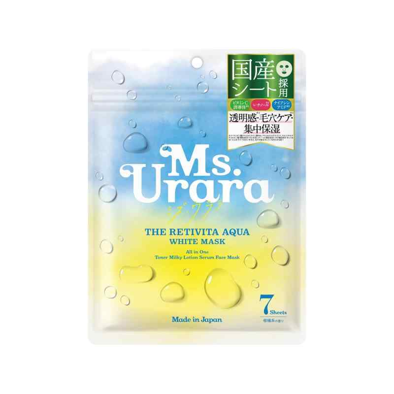 Ms.Urara(ミズ.ウララ) ザ レチビタ アクア ホワイトマスク(7枚入り) UVケア ビタミンC誘導体+レチノール+ナイアシンアミド 毛穴 シミ く