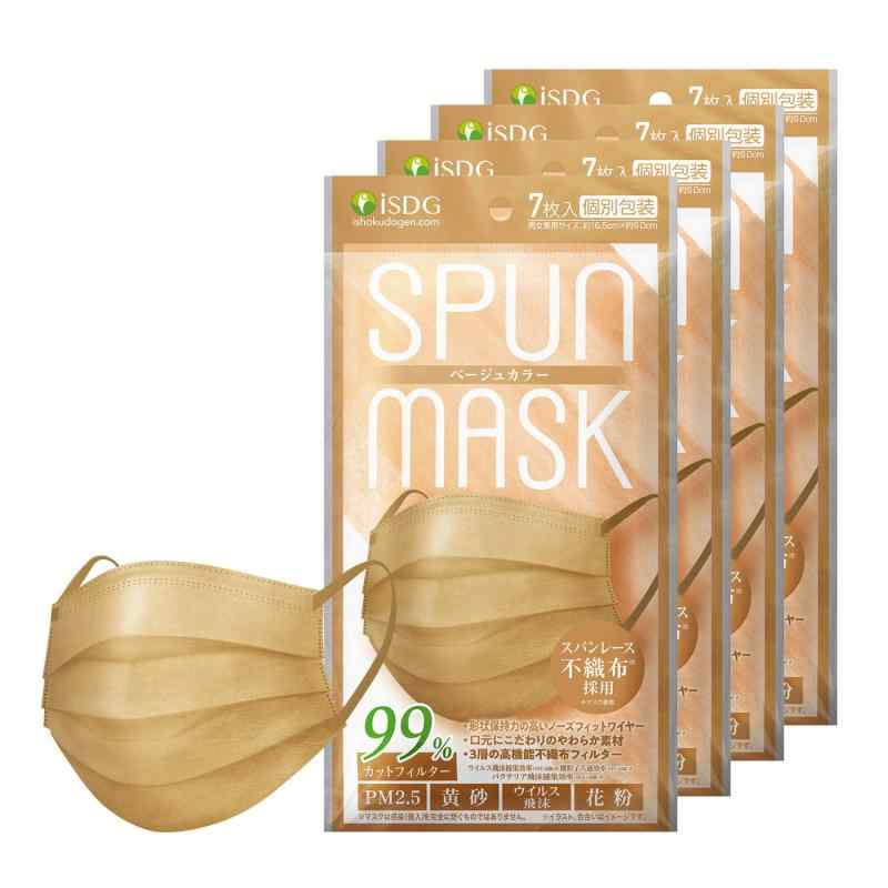 ISDG 医食同源ドットコム スパンレース不織布カラーマスク SPUN MASK (スパンマスク) 個包装 ７枚入り ベージュ (7枚 (x 4))