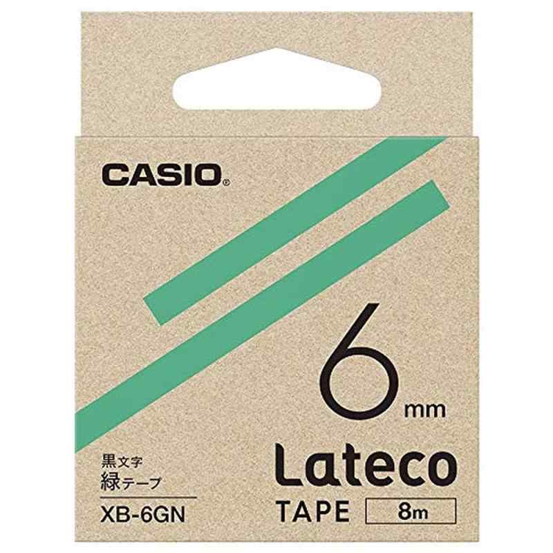 カシオ ラベルライター ラテコ 詰め替え用テープ (6mm, 緑に黒文字)