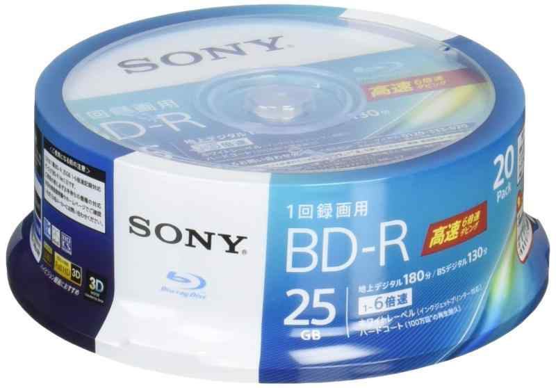 ソニー ブルーレイディスク BD-R 25GB (1枚あたり地デジ約3時間) 1回録画用 20枚入り 6倍速ダビング対応 ケース無し 20BNR1VJPP6