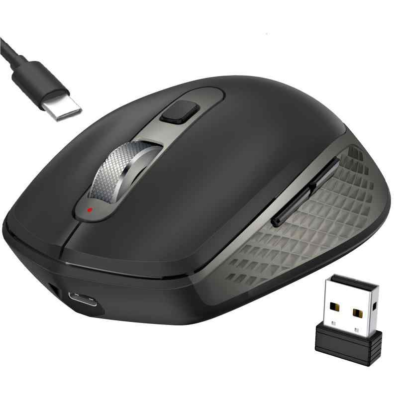 充電式 無線 マウス- 2.4G USB & Bluetooth 3.0/5.0 Mouse 6ボタン 静音 省エネルギー 人間工学 マウス 持ち運び便利- Mac/Windows/surfa