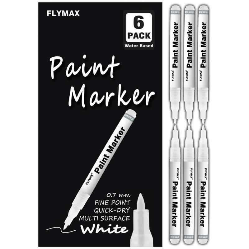 FLYMAX ホワイトペイントペン 6本パック 0.7mm アクリル ホワイト 油性マジック ホワイトペイントペン 木材 石 プラスチック レザー ガラ