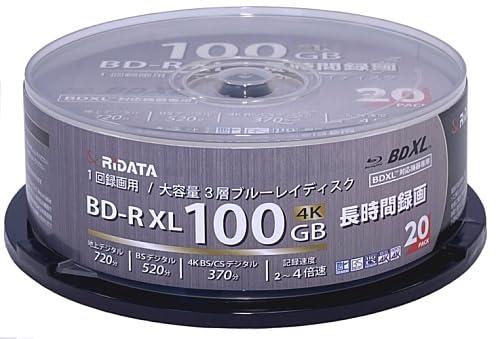 RiDATA （ライデータ） 1回録画用 片面3層 2-4倍速 ブルーレイディスク ホワイトプリンタブル BD-R XL 100GB 20枚 RiTEK BR520EPW4X.20SP