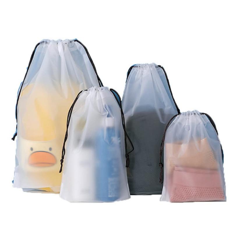 6枚ビニール 巾着袋 セット-防水 収納袋 ポーチ 防塵 旅行バッグ 再利用可能 靴袋 撥水 温泉バッグ ビニールポーチ 巾着ポーチ トラベル