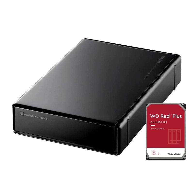 ロジテック 外付け HDD WD Red plus 搭載 8TB 【 Win / Mac / PS4 / PS5 / テレビ録画 】 ハードディスク 静音 USB3.1 (Gen1) / USB3.0/2