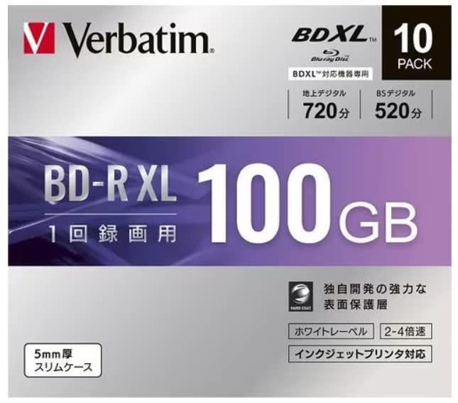 Verbatim バーベイタム(三菱化学メディア) 4倍速対応BD-R XL 10枚パック 100GB ホワイトプリンタブル VBR520YP10D1