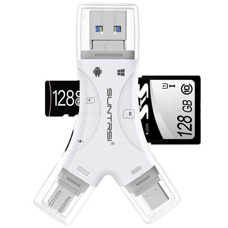 SDカードリーダー phone/pad用 4in1 メモリカードリーダー IOS/Type-c/USB/Micro USB マルチカードリーダー SD/TF読取 カメラリーダー OT