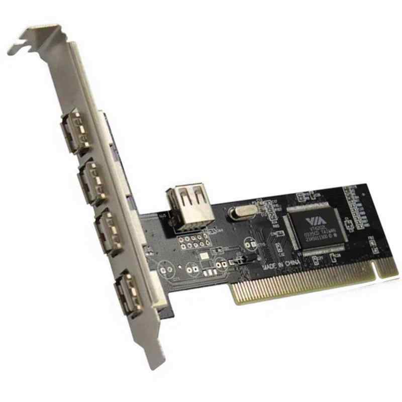 Ulyris PCI USB2.0拡張カード PCI（4 + 1）5ポートUSB 2.0 1.5 / 12 / 480Mbps VIAコントローラカードアダプタ PCI接続 USB2.0 4ポート増