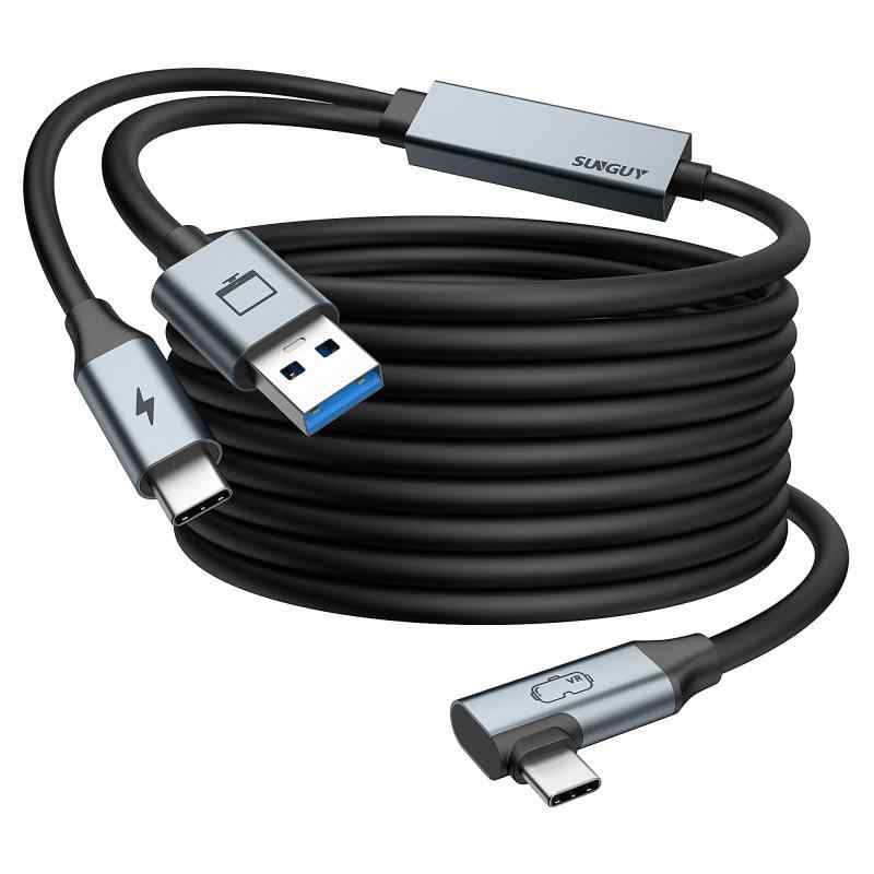 SUNGUY VRリンクケーブル 5M (USB-A/C & USB-C) 5Gbps高速データ転送の同時に充電可能 2in1 PD対応 急速給電 USB3.0 Pico4/Quest3/Quest2