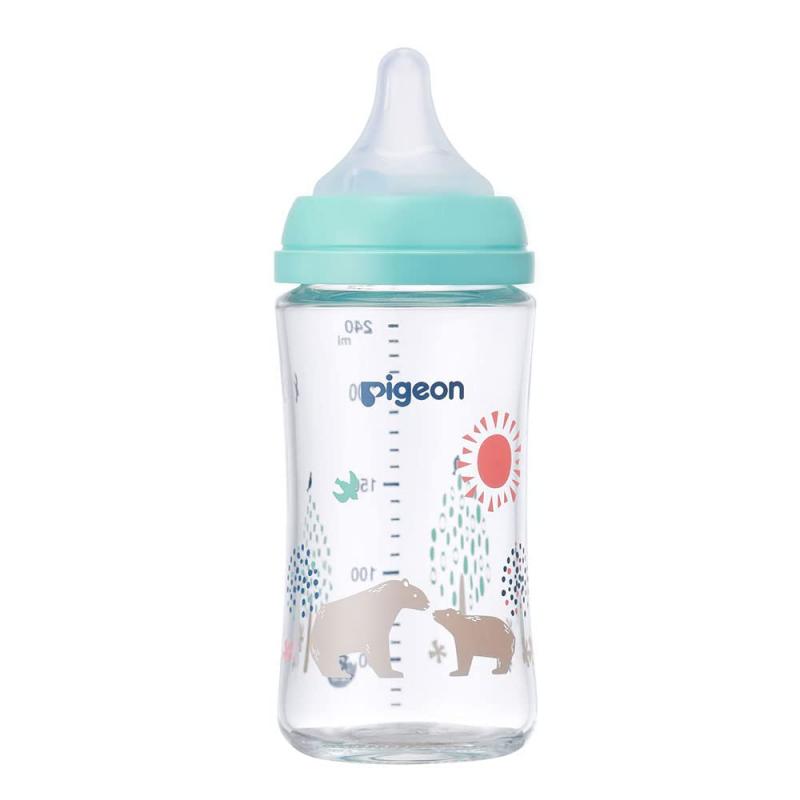 ピジョン 母乳実感 哺乳びん Bear ベアー 240ml 3か月~ 耐熱ガラス製 水色