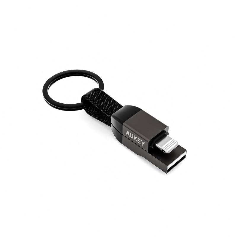 AUKEY USB ストラップ型ケーブル 10cm Circlet Series CB-AKL6 ブラック 急速充電 キーホルダー型 キーリング データ転送 480Mbps 2年