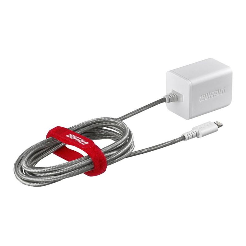 iBUFFALO USB充電器 2.4A急速 Lightning直付け2.5m 高耐久ファブリックケーブル Made for iPod/iPhone/iPad取得 ホワイト BSMPA2403LC2WH