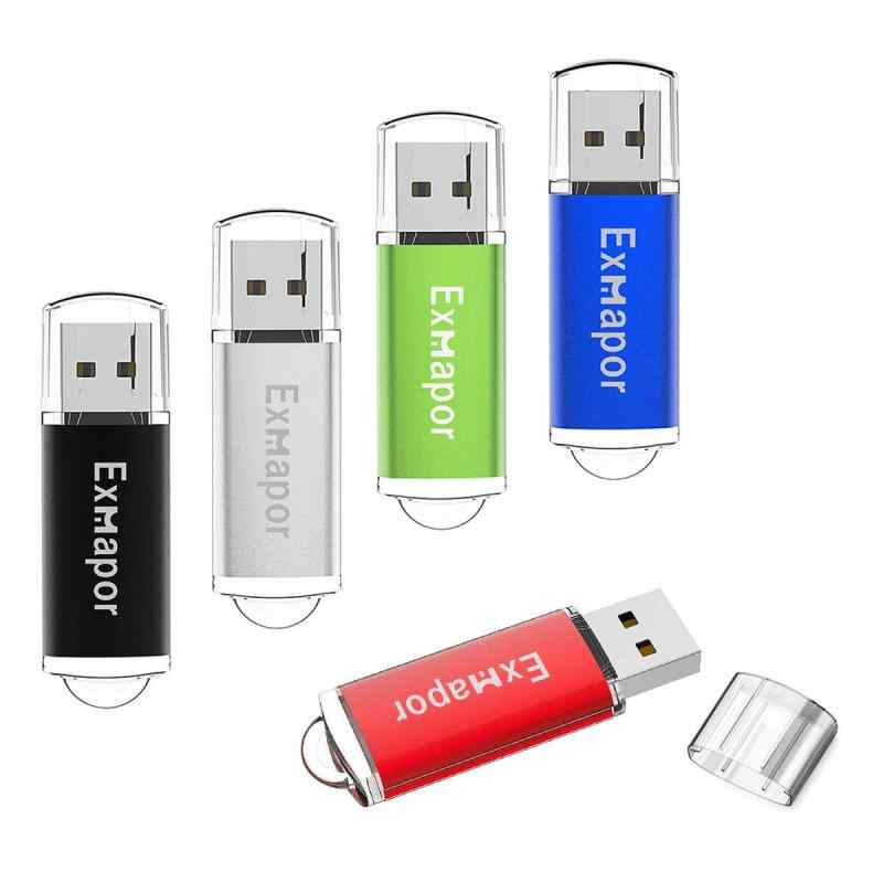 USBフラッシュメモリ Exmapor USBメモリ キャップ式 五色 (16GB-5個セット, 赤、黒、銀、緑、青)