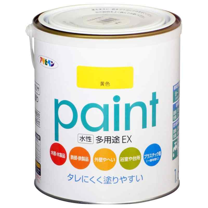 アサヒペン 塗料 ペンキ 水性多用途EX 1.6L 黄色 水性 多用途 半ツヤ ソフトなツヤ 低臭 防カビ サビドメ剤配合 タレにくく塗りやすい シ