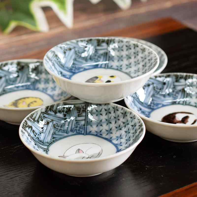 小鉢 おしゃれ 食器 九谷焼 小鉢 5個 セット 眠り猫 陶器 和食器 取り皿 日本製