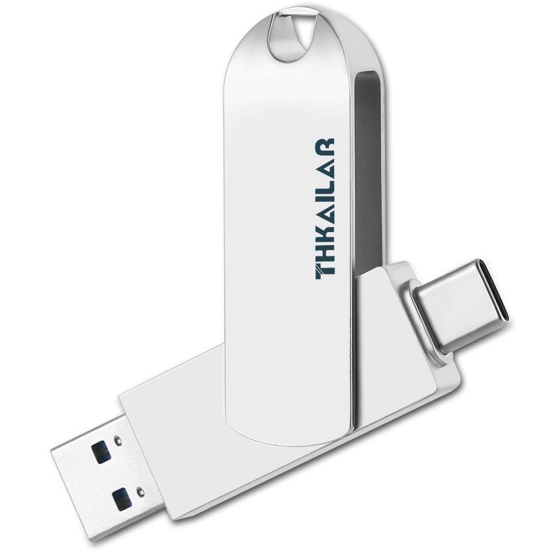 THKAILAR USBメモリタイプC フラッシュメモリ360°回転 亜鉛合金 2in1 Type Cメモリー (128GB)