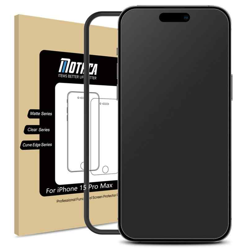 Mothca アンチグレア iPhone 15 Pro Max対応 ガラスフィルム 保護フィルム 強化ガラス サラサラ タッチ感 ゲームフィルム ガイド枠付き
