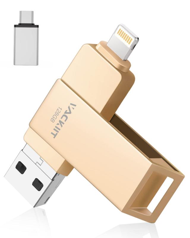 Vackiit 【MFi認証取得】USBメモリー (128GB, ゴールド)