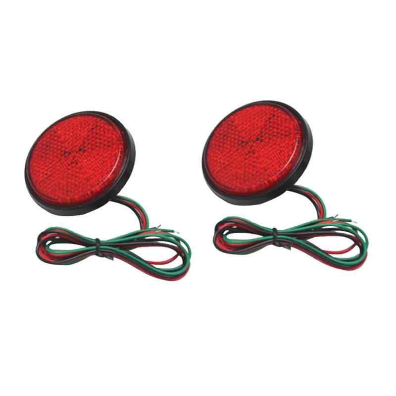 【ノーブランド品】 2個入り 丸型 リフレクター LEDライト付き 6mmナット 全3色 オートバイに適用 - 赤