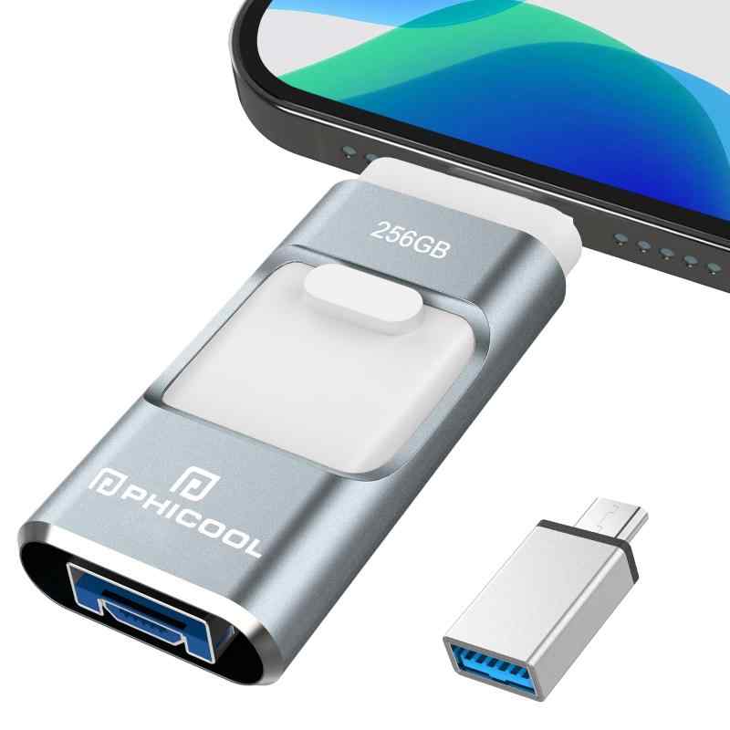 USBメモリー 4in1 多機能 データバックアップ 容量不足解消 外付けUSB 高速 (256GB, グレー)
