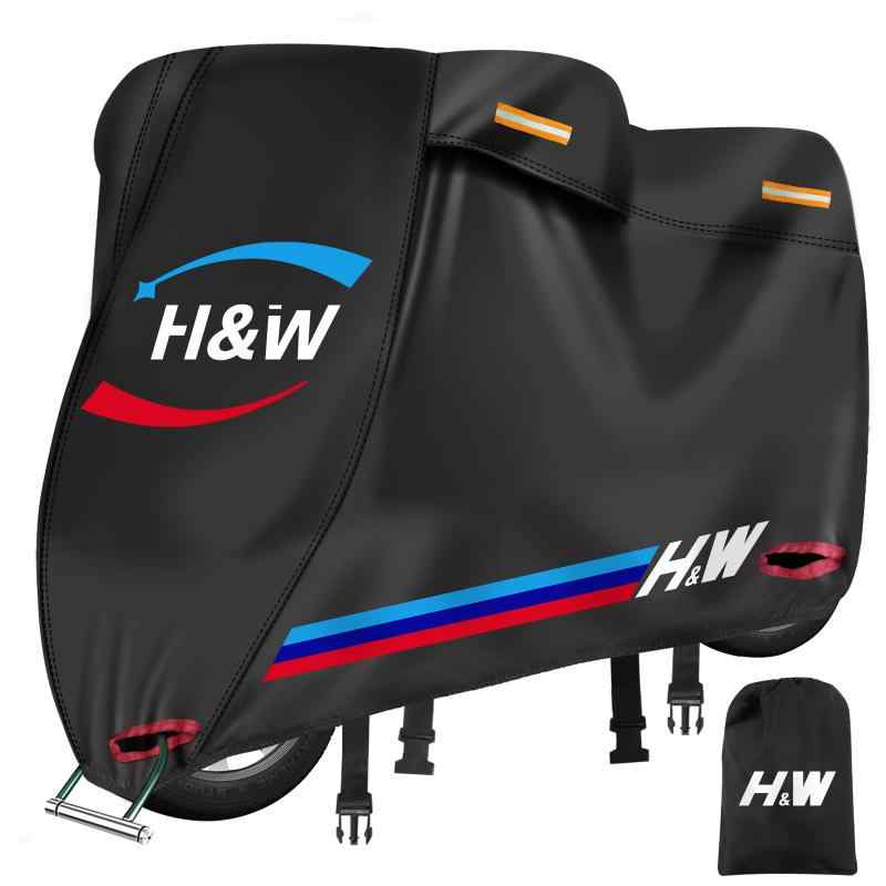 【2024年新版】H & W バイクカバー 420D厚手 防水・耐熱・溶けない 大型/原付対応 汎用 破れにくい UVカット紫外線防止 スクーターバイク用