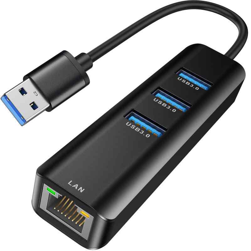 USB LAN 変換アダプター、ABLEWE 有線LANアダプター10/100/1000Mbps RJ45 ギガビット、USB3.0*3拡張 5Gbps高速データ 転送 [Windows10/8.