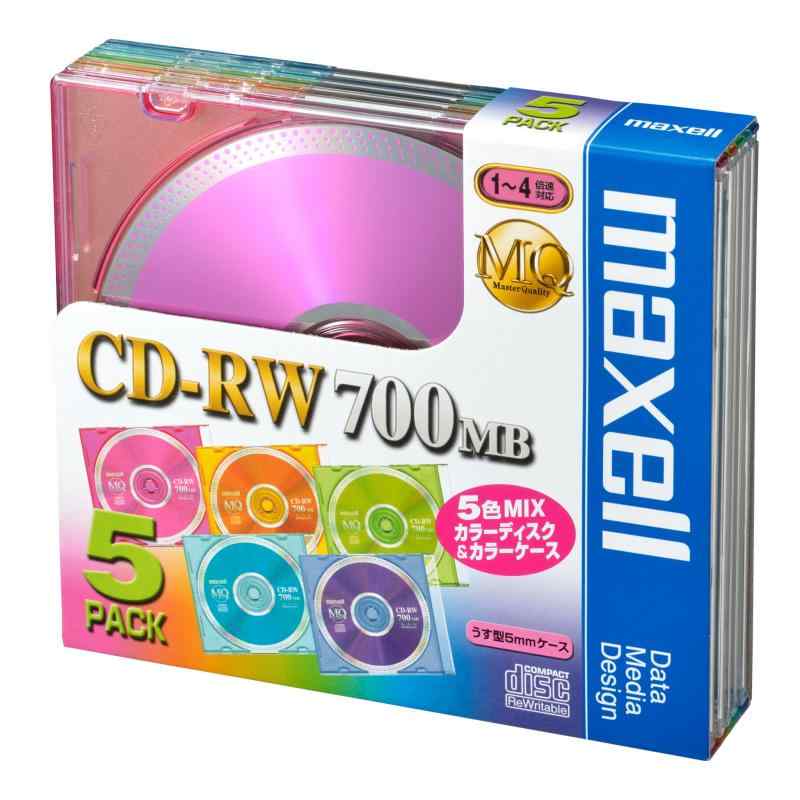 maxell データ用 CD-RW 700MB 4倍速対応 カラーミックス 5枚 5mmケース入 CDRW80MIX.1P5S